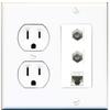 15 Amp Round Power Outlet 2 Port Coax Cable TV 1 Cat5e Ethernet Wall Plate White view 1
