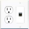 15 Amp Round Power Outlet 1 Port Cat6a Shielded Ethernet Wall Plate White view 1