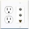 15 Amp Round Power Outlet 2 Port Coax Cable TV 1 Cat6 Ethernet Wall Plate view 1