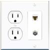 15 Amp Round Power Outlet 1 Port Cat6 Ethernet 1 Coax Cable-TV F-Type Wall Plate White view 1