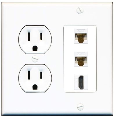 15 Amp Duplex Round Power Outlet 2 Cat6 Ethernet 1 HDMI Wall Plate