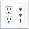 15 Amp Duplex Round Power Outlet 2 Cat6 Ethernet 1 HDMI Wall Plate view 1