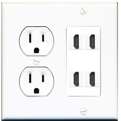 15 Amp Round Power Outlet 4 Port HDMI A/V Wall Plate