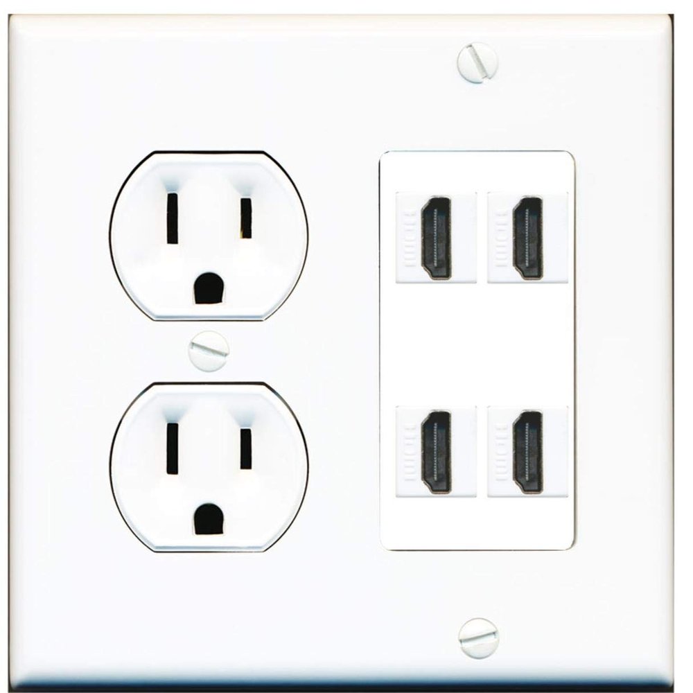 15 Amp Round Power Outlet 4 Port HDMI A/V Wall Plate