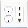 15 Amp Round Power Outlet 2 Port HDMI 1 Cat5e Ethernet Wall Plate White view 1