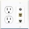 15 Amp Round Power Outlet 1 Port Phone RJ11-12 Cat5e Ethernet Coax Wall Plate view 1