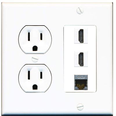 15 Amp Round Power Outlet 2 Port HDMI 1 Cat6 Shielded Ethernet Wall Plate