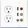 15 Amp Round Power Outlet 3 Port RCA 2 HDMI 1 Coax Cable TV Port Wall Plate view 1