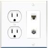 15 Amp Round Power Outlet 1 Port Cat5e Ethernet 1 Coax Cable-TV F-Type Wall Plate White view 1