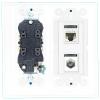 15 Amp Round Power Outlet 1 Port Cat5e Ethernet 1 Coax Cable-TV F-Type Wall Plate White view 2