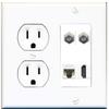 15 Amp Round Power Outlet 2 Coax Cat5e Ethernet HDMI Wall Plate White view 1