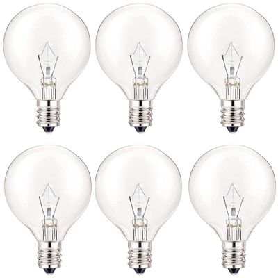 SerBion 25 Watt Wax Warmer Bulbs, Light Bulbs for Full Size Scentsy Warmer, 6 Packs E12 Base Type G Bulb, Dimmable, Warm White, 120V G16 1/2 Bulbs for Candle Lamp