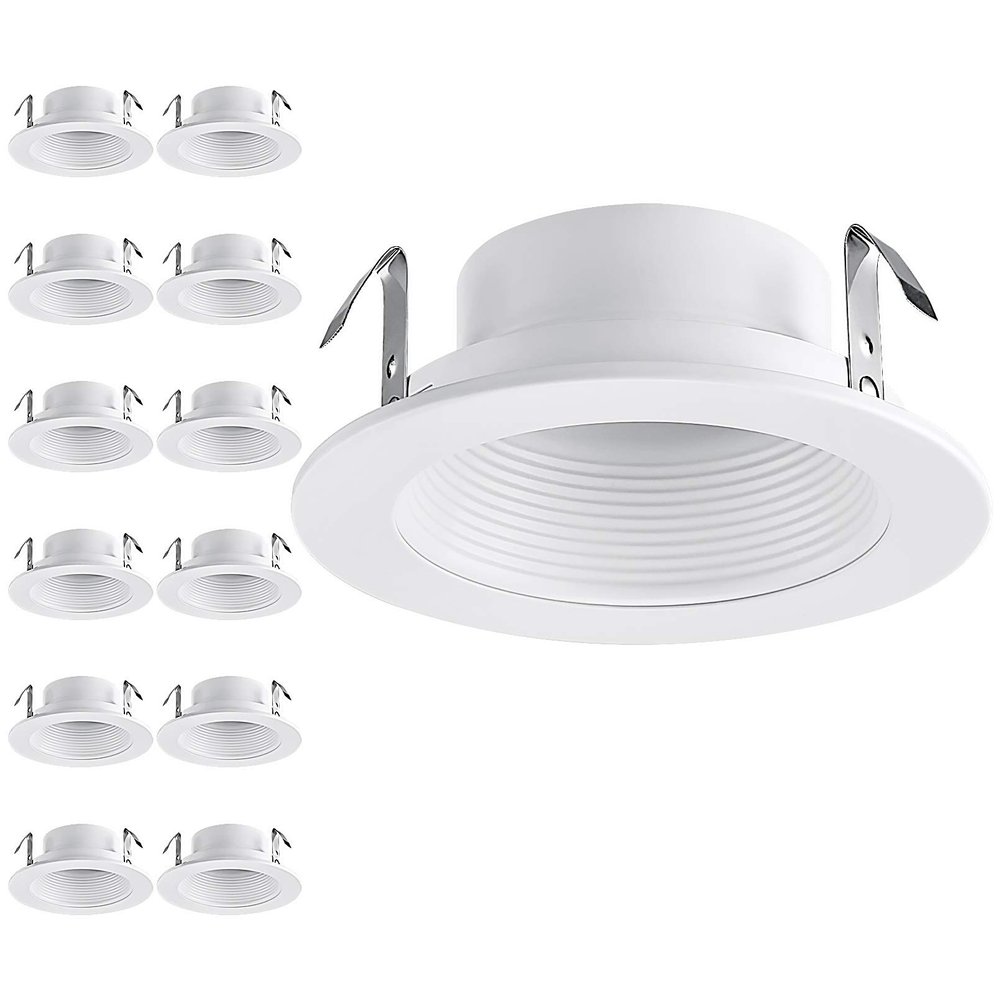 TORCHSTAR 12-Pack 4 Inch Recessed Light Trim, Step Baffle, White