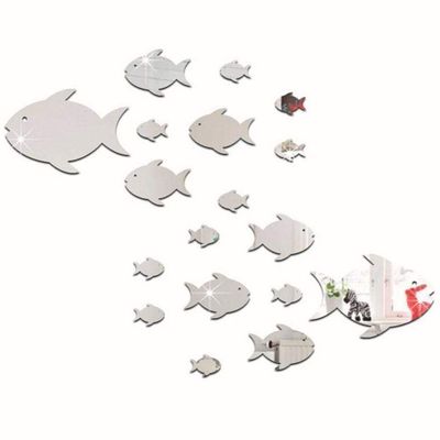 Fdit Creative Acrylic Thin Mirror Stickers Tropical Fish Under The Sea 3D Wall Decals Home Dcor for Kids Bedroom Living(Silver D)