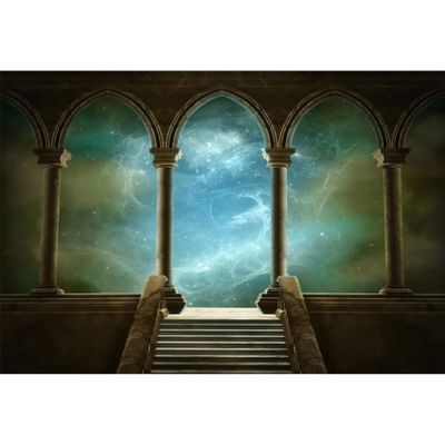 Baocicco 10x7ft Wedding 3D Render Backdrops Fantasy Starry Sky from Ancient Arches Background Mediaeval Gallery Temple Castle Marble Stone Column Staircase Photo Props