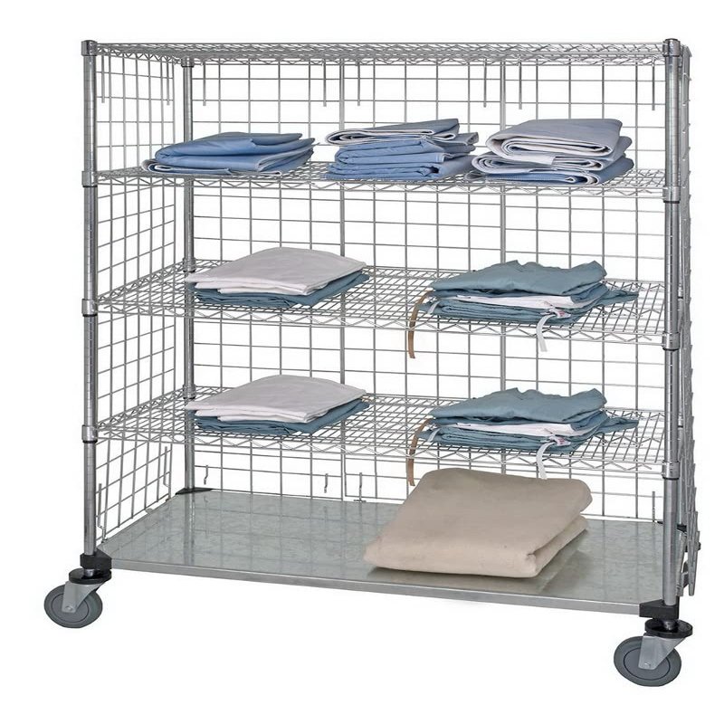 QUANTUM STORAGE SYSTEMS WRCS4-74-2448EP-5 Solid Wire Linen Cart Shelves Chrome 5 Shelves 80" H x 48" W x 24" D