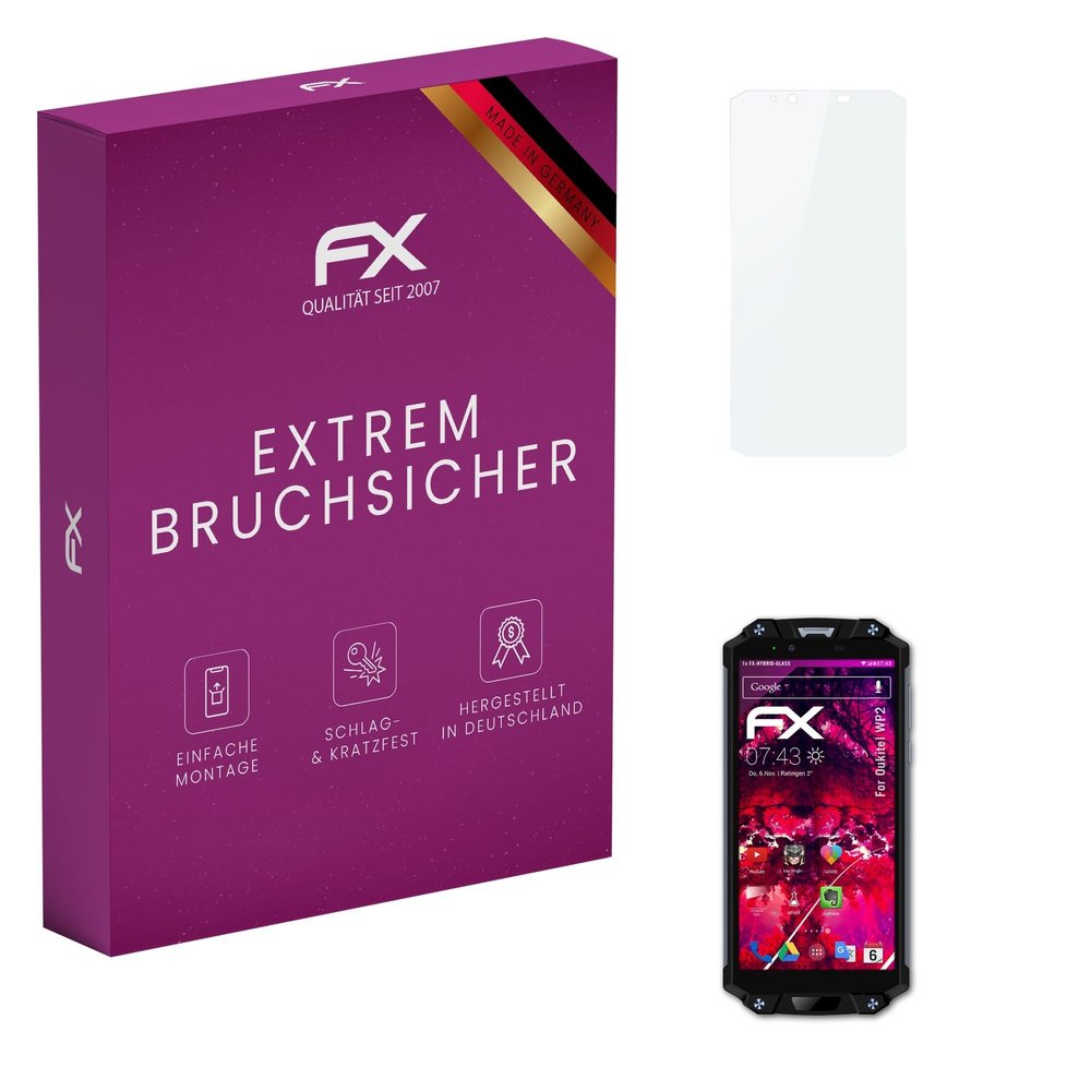 atFoliX Plastic Glass Protective Film compatible with Oukitel WP2, 9H Hybrid-Glass FX Screen Protector