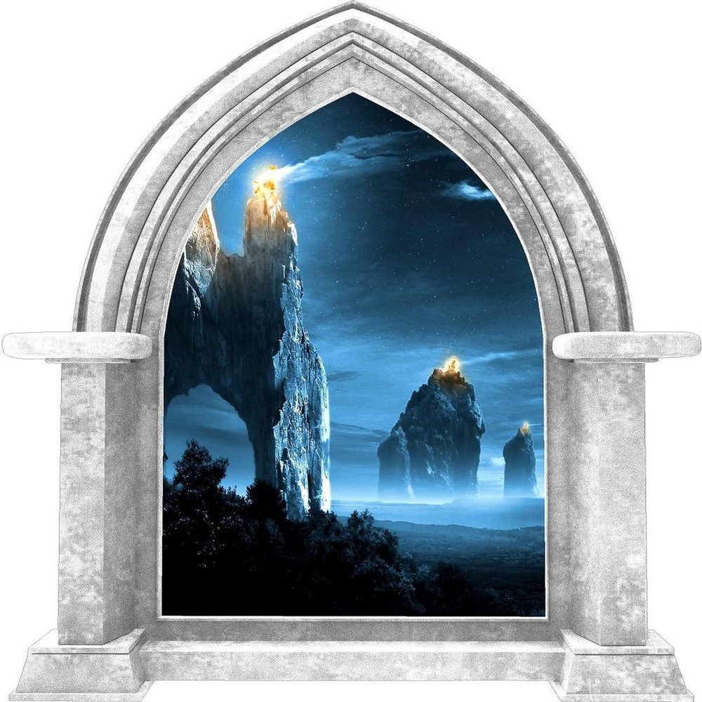 24" Castle Scape Beacons in The Night Marble Castle Window Wall Decal Removable Peel and Stick Mythical Medieval Knights Armor Fantasy