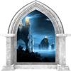 24" Castle Scape Beacons in The Night Marble Castle Window Wall Decal Removable Peel and Stick Mythical Medieval Knights Armor Fantasy view 1