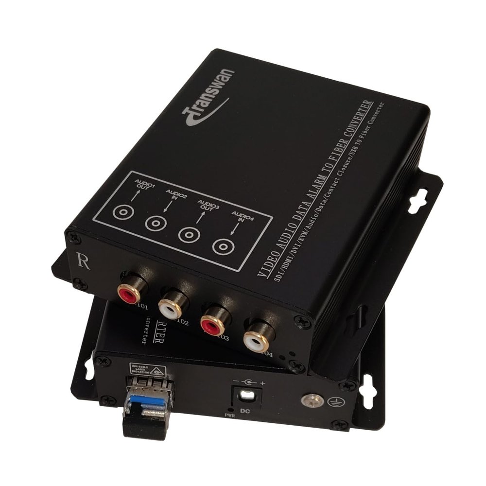 TRANSWAN 2 Ch 2 Way RCA Audio Over Fiber Extender to 20 Kilometers SMF / 2 Kilometers MMF, Line-Level Unbalanced Analog RCA Audio to Optic Fiber, with SFP Module
