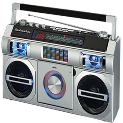 Studebaker SB2149S Master Blaster Bluetooth Boombox with 3 Way Power, AM/FM Radio, USB Port, CD Player with MP3 Playback, LED EQ and 10 Watts RMS Power in Silver
