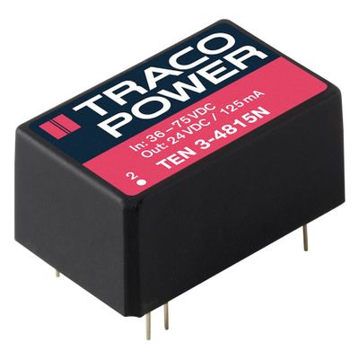 TRACOPOWER Ten 3-1221N Isolated Board Mount DC/DC Converter, 2:1 Input, 2 Output, 3 W, 5 V, 250 mA, -5 V, 250 mA