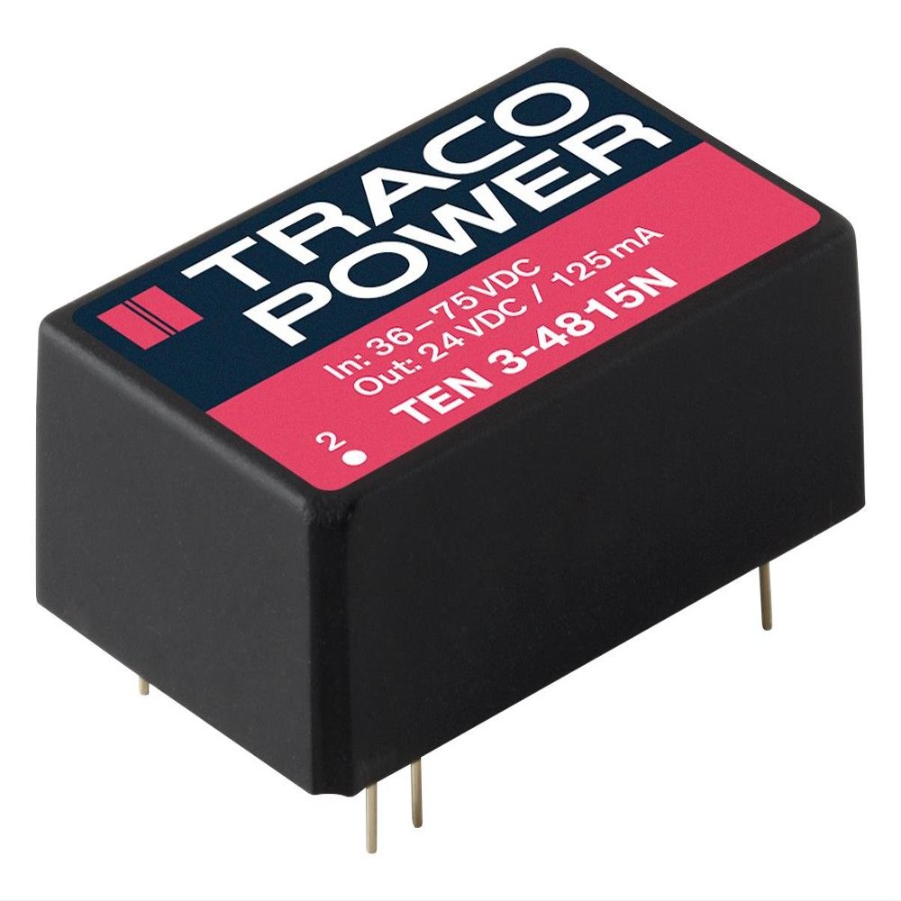 TRACOPOWER Ten 3-1221N Isolated Board Mount DC/DC Converter, 2:1 Input, 2 Output, 3 W, 5 V, 250 mA, -5 V, 250 mA