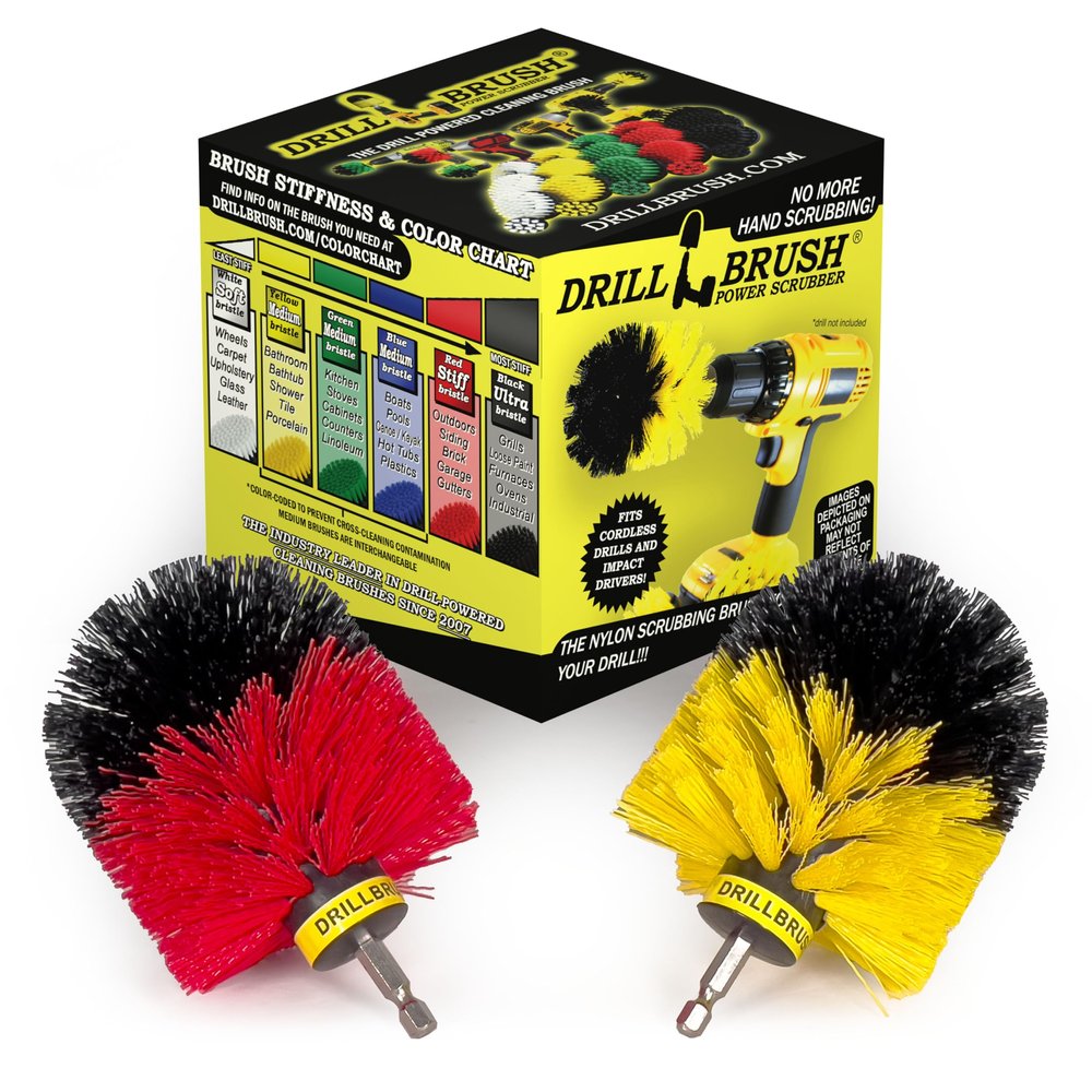 Spin Brush Cleaning Kit - Drill Brush - Concrete, Brick, Fireplace, Stone - Bird Bath - Garden Statuary - Bathroom Accessories - Soap Scum, Hard Water, Mineral, Calcium, Rust Stains and Discoloration