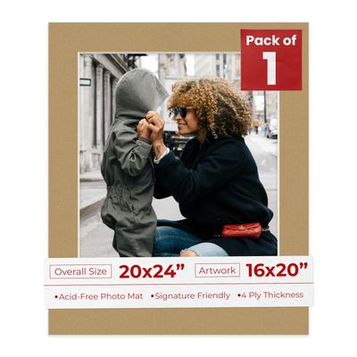 16x20 Mat for 20x24 Frame - Precut Mat Board Acid-Free Show Kit with Backing Board, and Clear Bags Rattan Beige 16x20 Photo Matte Made to Fit a 20x24 Picture Frame Matboard for Framing, Pack of 1 Mat
