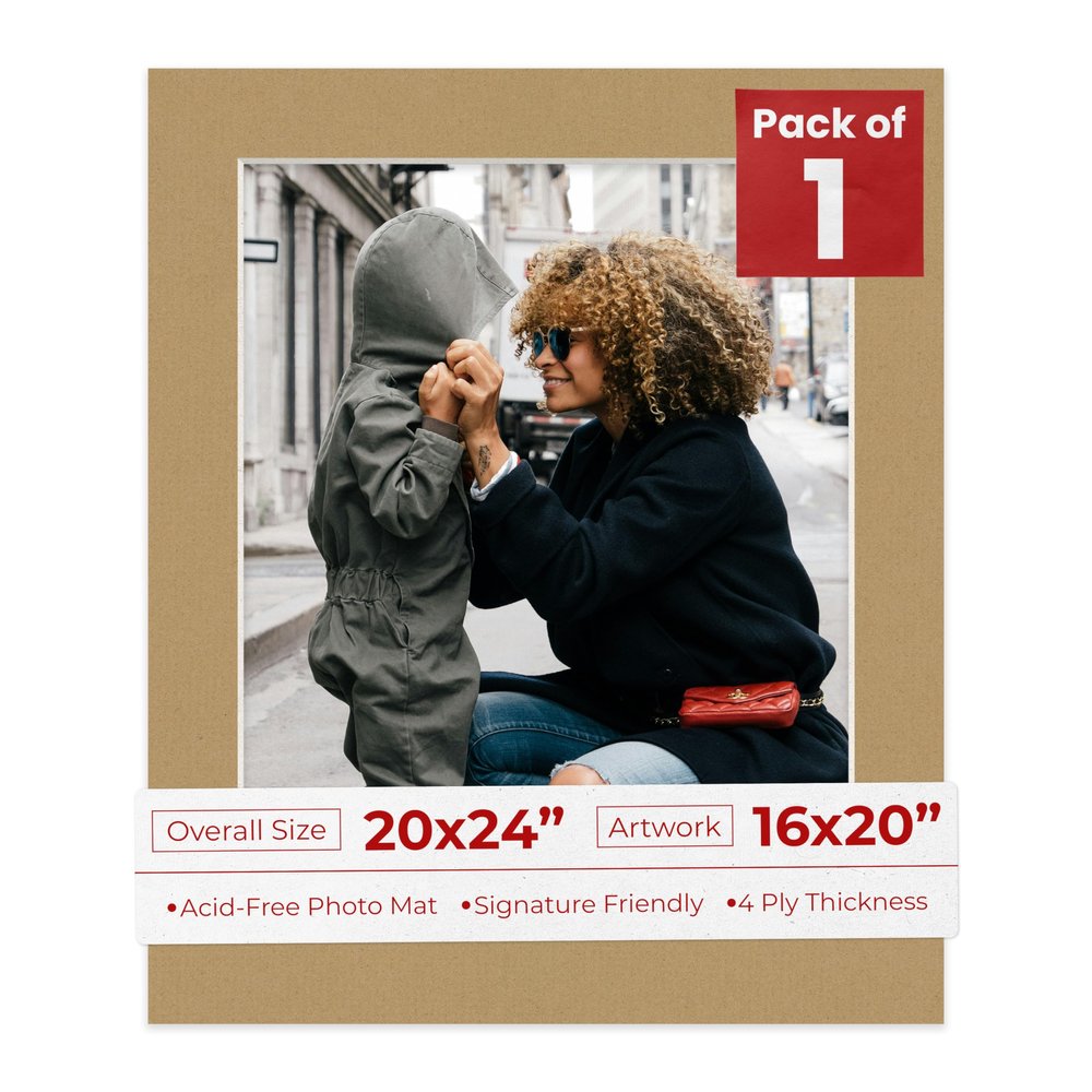 16x20 Mat for 20x24 Frame - Precut Mat Board Acid-Free Show Kit with Backing Board, and Clear Bags Rattan Beige 16x20 Photo Matte Made to Fit a 20x24 Picture Frame Matboard for Framing, Pack of 1 Mat