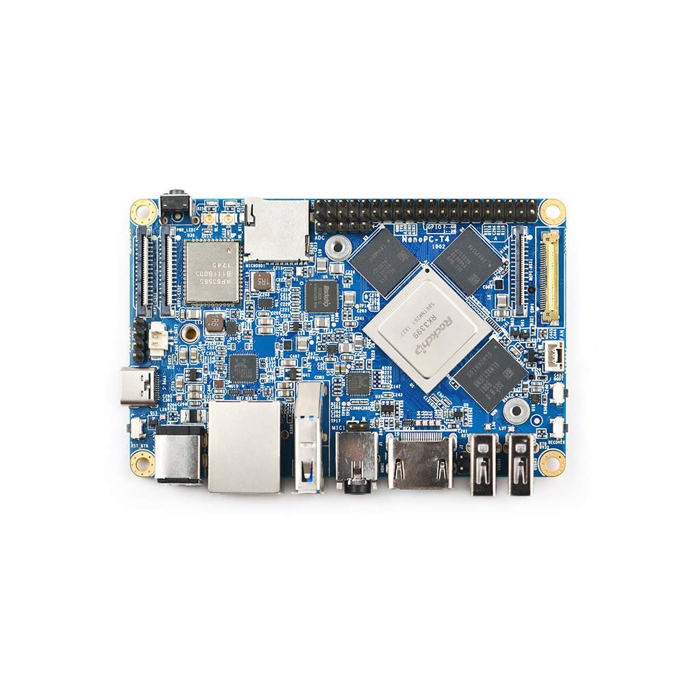 NanoPC-T4 RK3399 ARM Dual-Display Mini PC LPDDR3 RAM 4GB Gbps Ethernet,Support Android 8.1 and Lubuntu 16.04 for AI Project, Bundle with 7inch eDP LCD Touch Display