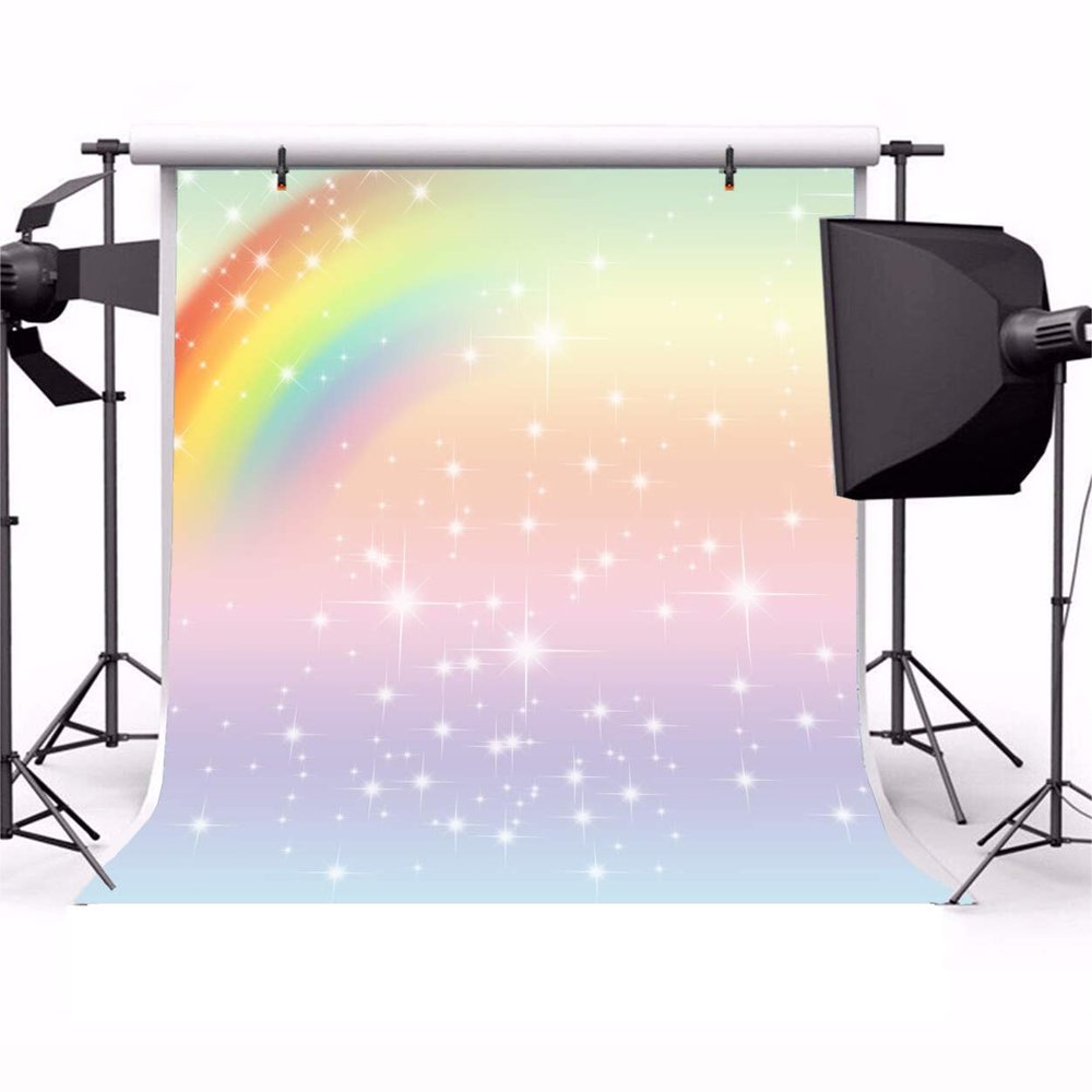 Leyiyi 5x5ft Twinkle Star Photography Backdrop Rainbow Cloud Shining Starry Sky Glitter Sequins Bokeh Haloes Galaxy Background Kids Birthday Baby Shower Baptism Photo Portrait Vinyl Studio Prop