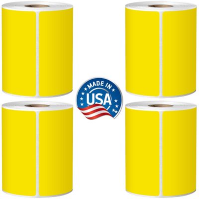 Direct Thermal Labels - 4" x 6" - Yellow - 1" Core - Works with Zebra Thermal Desktop Printers, Datamax, Sato, Intermec and Honeywell Printers - Made in USA
