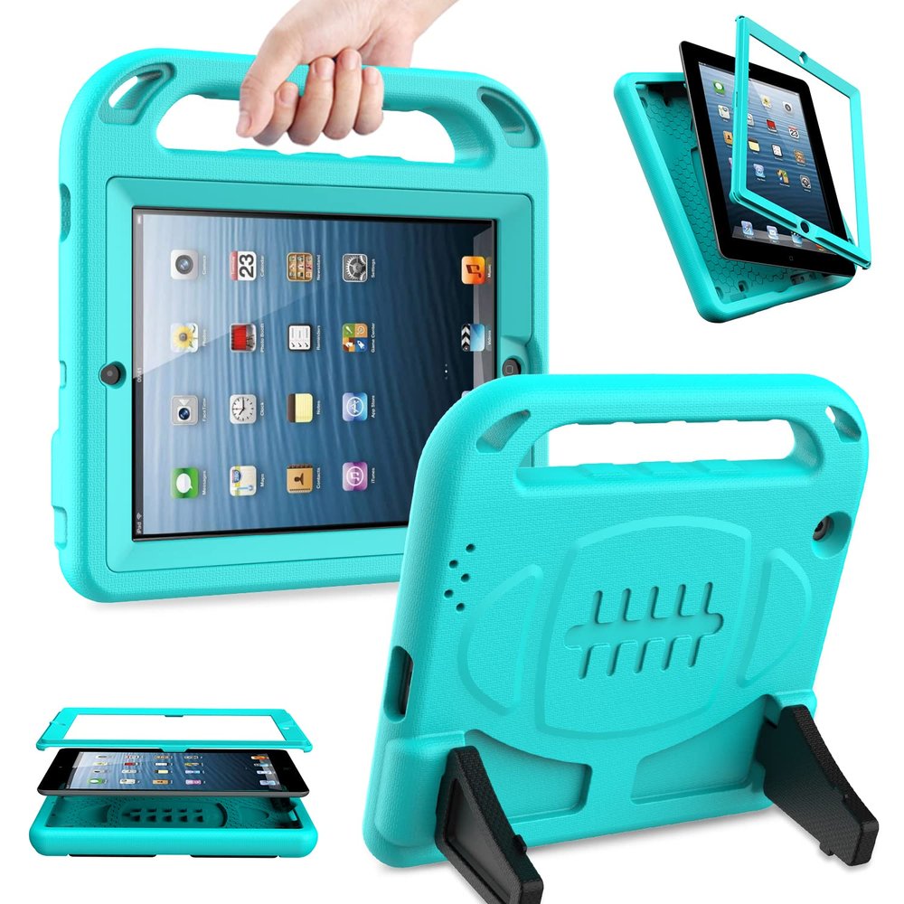 AVAWO Kids Case Built-in Screen Protector for iPad 2 3 4 Old Model- Shockproof Handle Stand Kids Friendly Compatible with iPad 2nd 3rd 4th Generation (Turquoise)