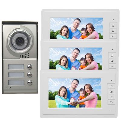 AMOCAM 3 Units Apartment Video Door Phone Intercom Wired System, 7" LCD Monitor,Aluminum Alloy Camera, Support Unlock, Monitoring, Dual Way Talking Video Doorbell Kits, for 3-households