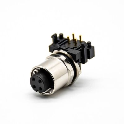 Elecbee M12 Connector PCB Mount Right Angle 4Pin Female A Code Back Mount Solder Type Connector Female Right Angle M12 Connector