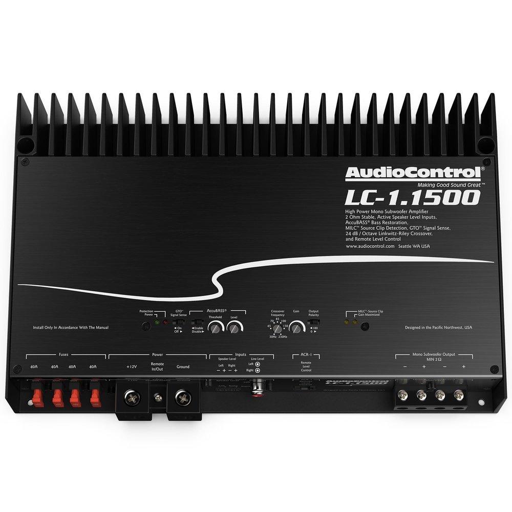 AudioControl LC-1.1500 High-Power Monoblock 1500W Class D Car Audio Subwoofer Amplifier with AccuBASS, Line-Level RCA & Speaker-Level Inputs, High/Low/Bandpass Crossovers, Subsonic Filter