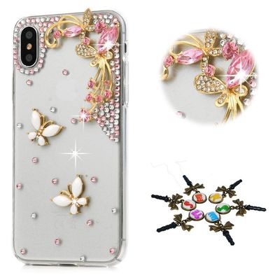 STENES Bling Phone Case Compatible with iPhone Xs Max Case - Stylish - 100+ Bling Crystal - 3D Bling Handmade Pretty Butterfly Design Cover Compatible with iPhone Xs Max 6.5 inch - Pink