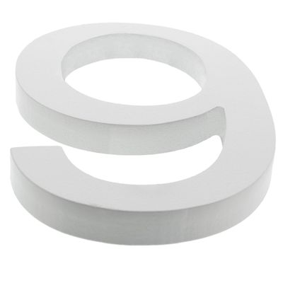 Arial Font White Painted MDF Wood Number 9 (Nine) 6 Inches