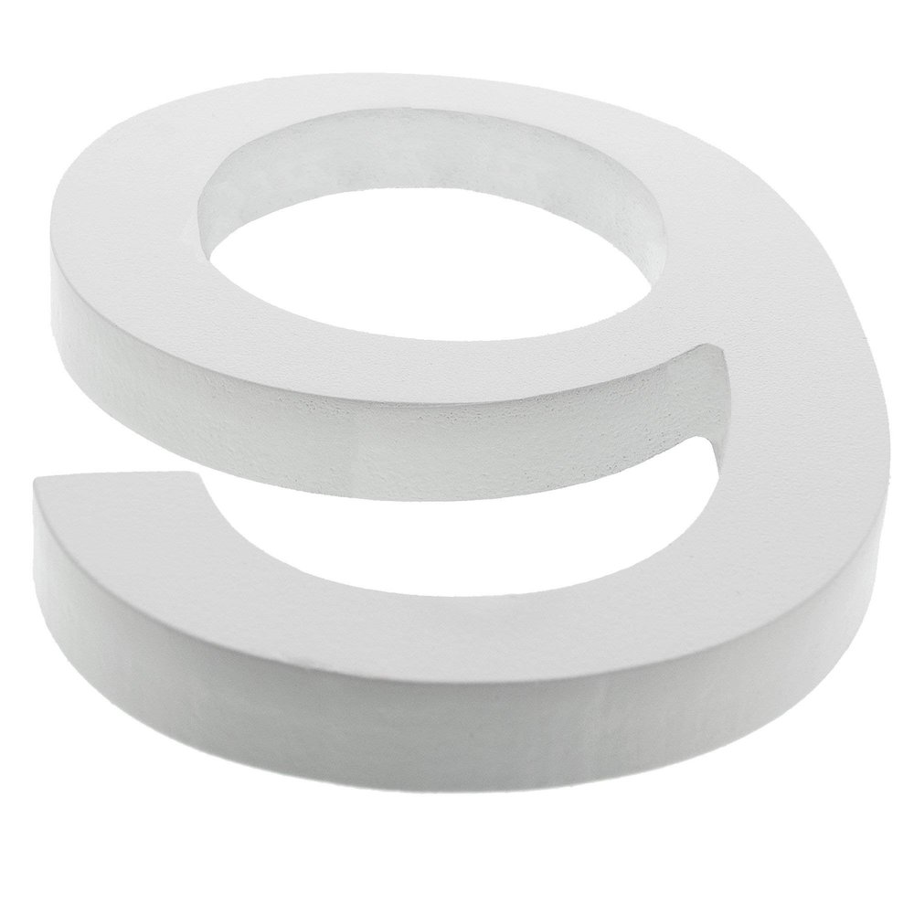 Arial Font White Painted MDF Wood Number 9 (Nine) 6 Inches