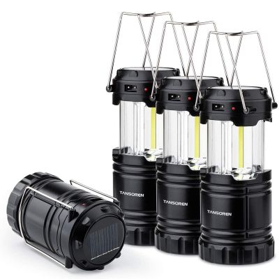 4 Pack Solar USB Rechargeable 3 AA Power Brightest COB LED Camping Lantern, Waterproof Collapsible Emergency LED Light