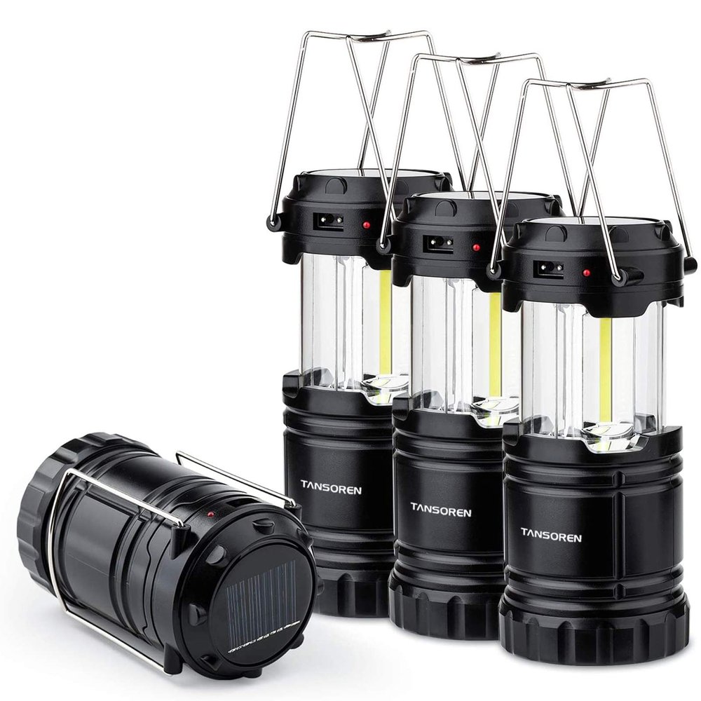 4 Pack Solar USB Rechargeable 3 AA Power Brightest COB LED Camping Lantern, Waterproof Collapsible Emergency LED Light