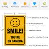 (2 Pack) Smile You're On Camera Video Surveillance Sign - 10 x7 Inches .040 Rust Free Heavy Duty Aluminum - Indoor or Outdoor Use for Home Business CCTV Security Camera,UV Protected & Reflective view 2
