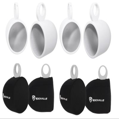 Rockville MAC90W Bundle: (4) 8 in White Aluminum Wakeboard Tower Speaker Pod Enclosures, (4) RWBC90 Neoprene Covers forTower Speakers, 8-Items