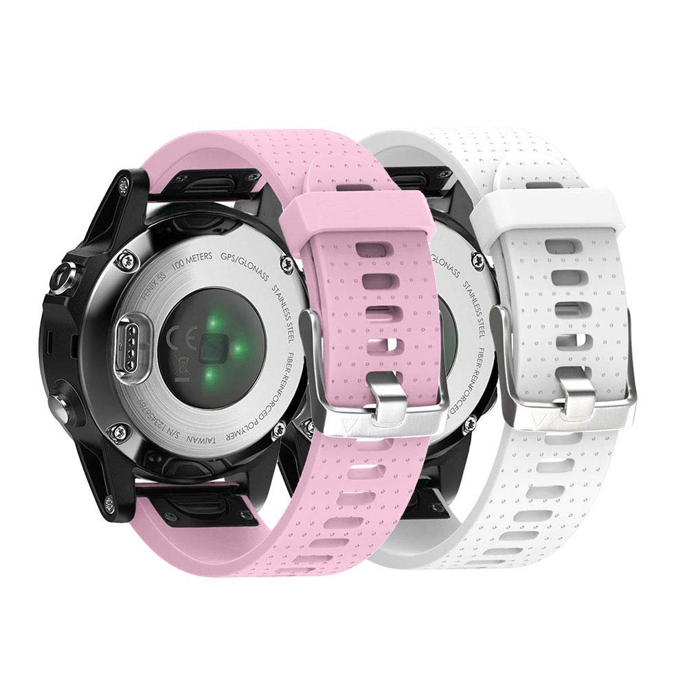 NotoCity Compatible Fenix 5S/6S/7S/8 43mm Watch Band - Quickfit Soft Silicone Replacement Strap (Silver Buckle - 2pcs)