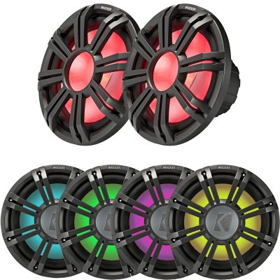 2 Kicker 45KMF124 12" Weather-Proof Subwoofers for Freeair Applications - 2 Kicker 45KMG12W 12" LED Grille (Charcoal)