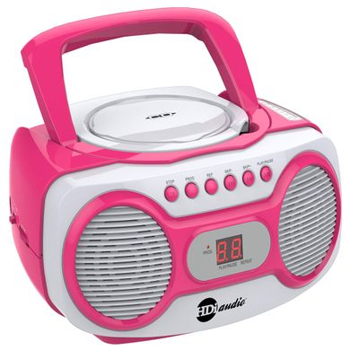 HDi Audio Sport Portable Stereo CD Boombox CD-518 Pink Portable CD Player with AM/FM Radio and Aux Line-in Boombox White/Pink