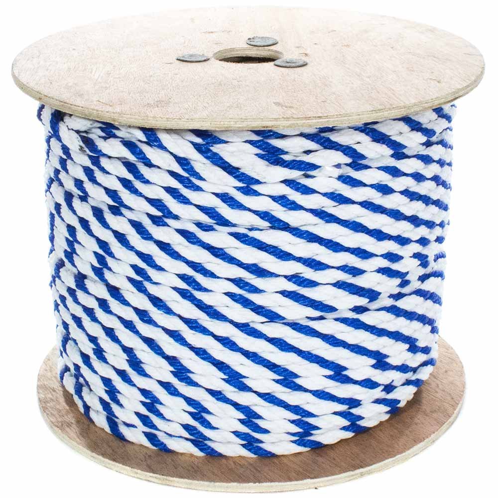 Paracord Planet Three Strand Twisted Polypropylene Rope Indoor and Outdoor Uses (3/4 Inch X 50 Feet, White/Blue)