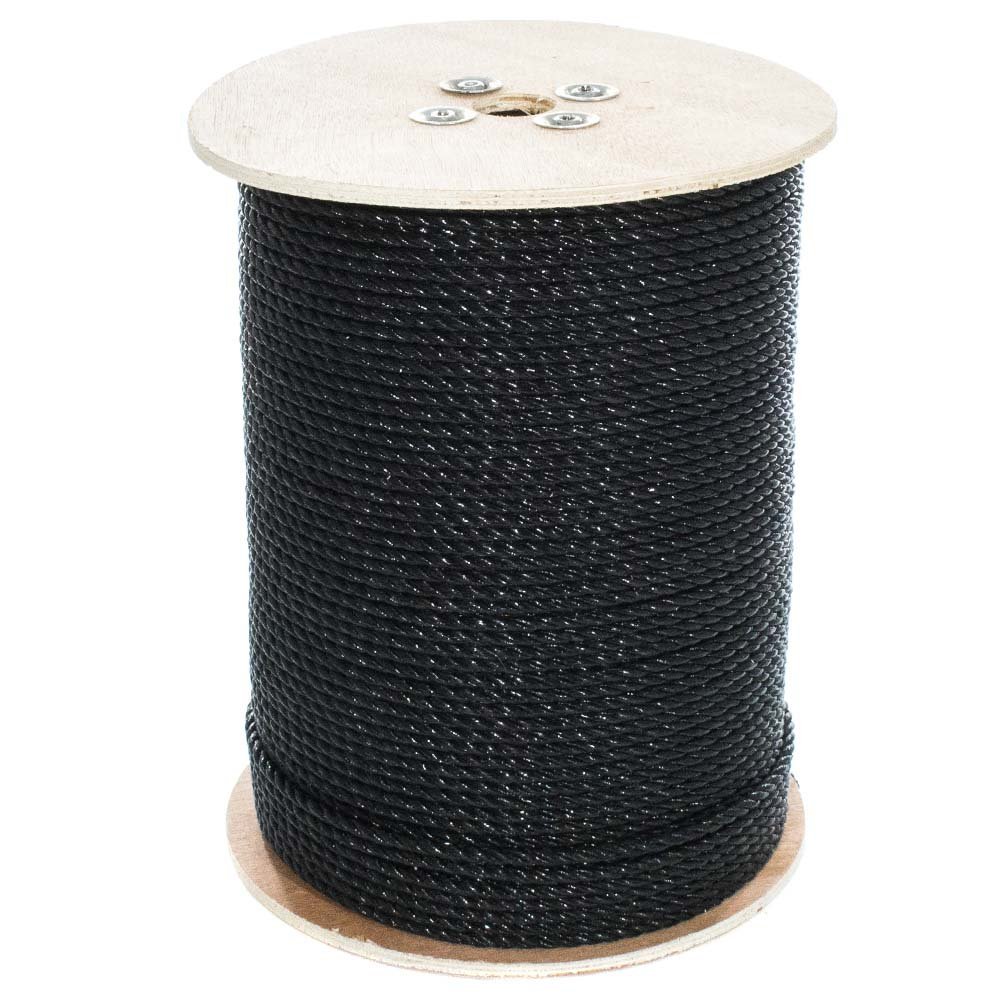 Paracord Planet Three Strand Twisted Polypropylene Rope Indoor and Outdoor Uses (1/4 Inch X 1200 Feet, Black)