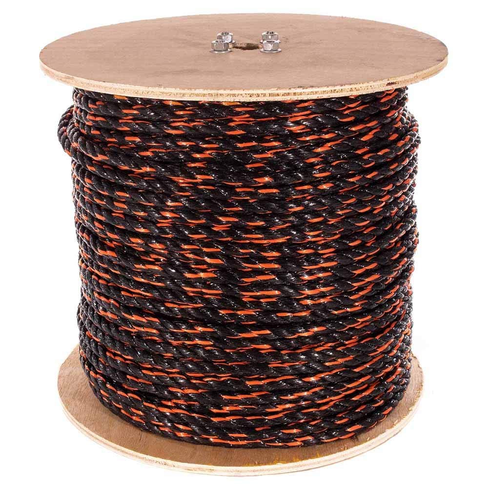 Paracord Planet Three Strand Twisted Polypropylene Rope  Indoor and Outdoor Uses (1/2 Inch X 500 Feet, Black with Orange Tracer)